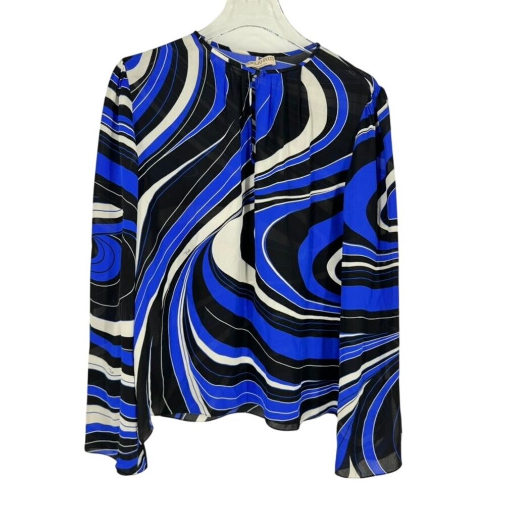 Emilio Pucci Blouse Silk size 14 Lapis Swirl Vintage Italian
